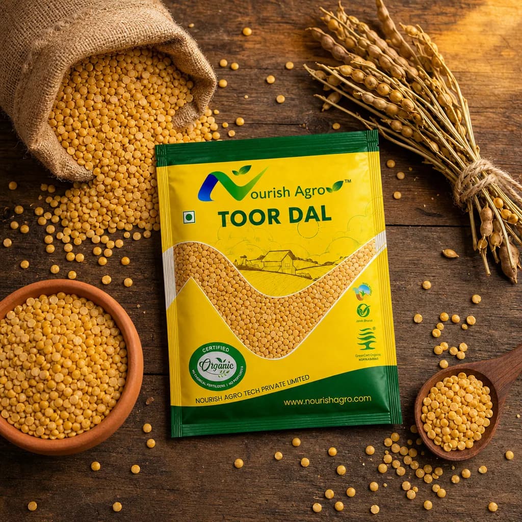 Nourish Agro toor dal with the raw pulse in a bowl